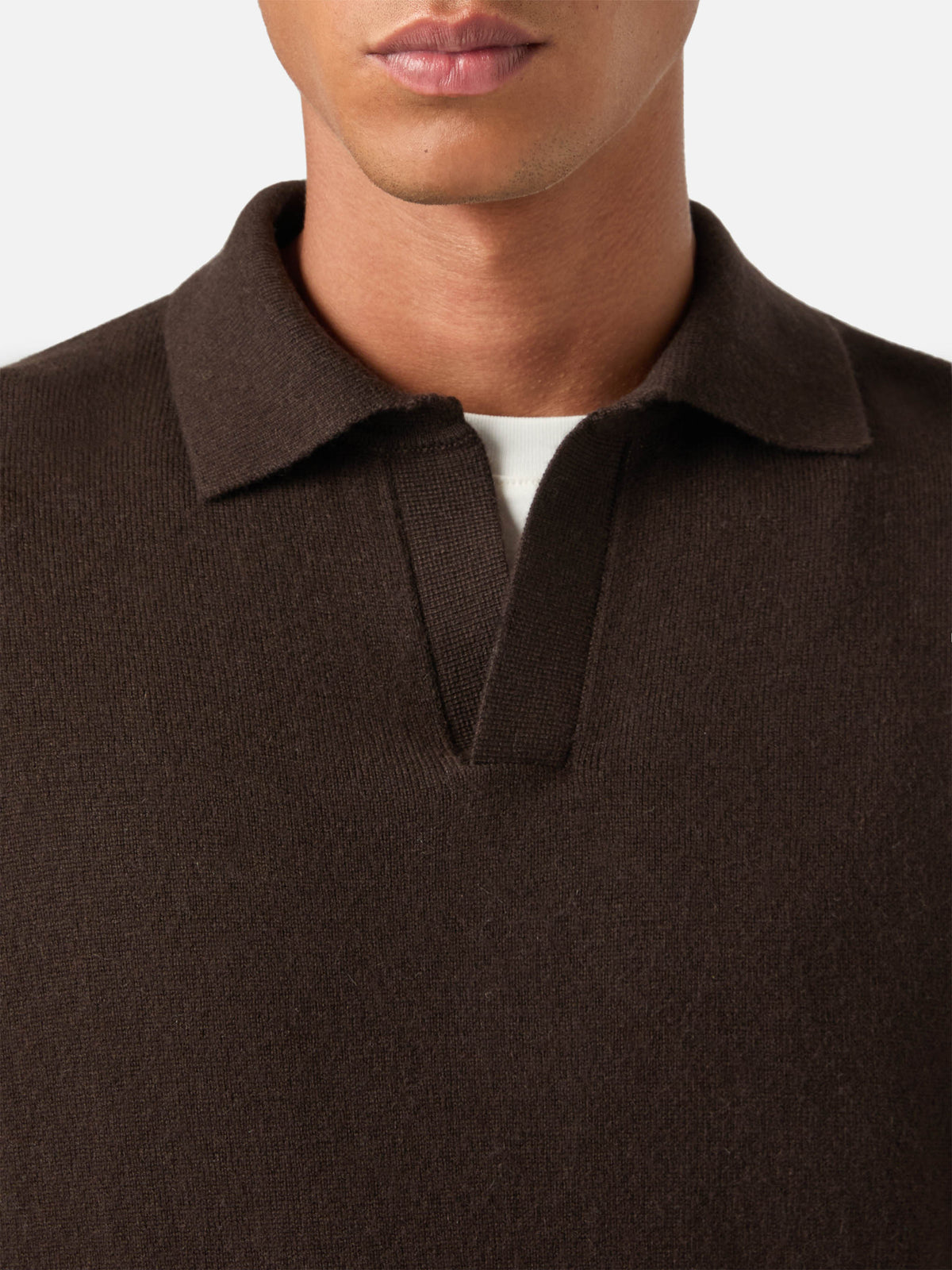 Brown Covent merino wool and cashmere blend polo