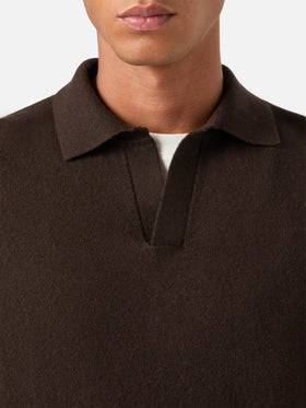 Brown Covent merino wool and cashmere blend polo