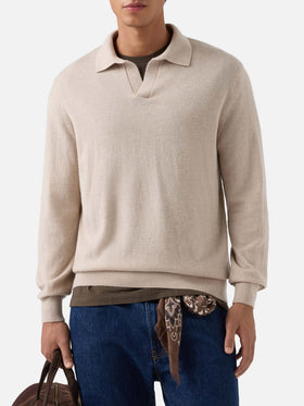 Beige Covent merino wool and cashmere blend polo