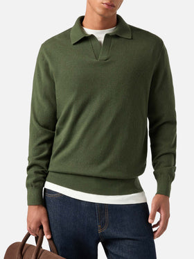 Poloshirt aus einer Merinowoll- und Kaschmirmischung in Military Green Covent 