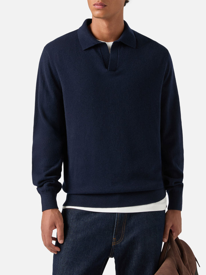 Navy blue Covent merino wool and cashmere blend polo