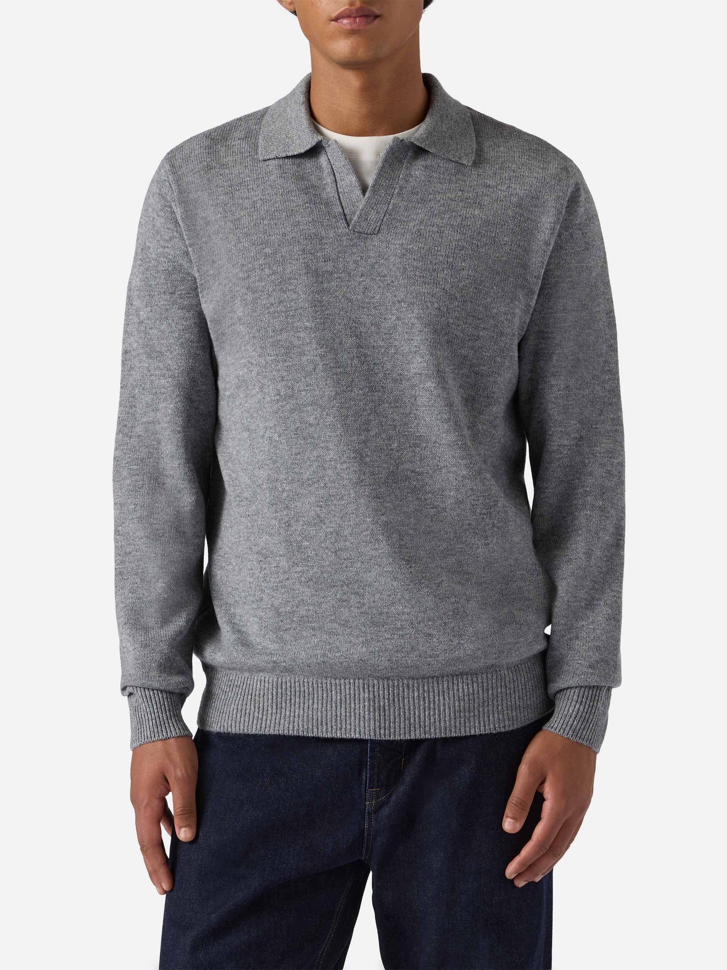 Grey melange wool knit polo Covent