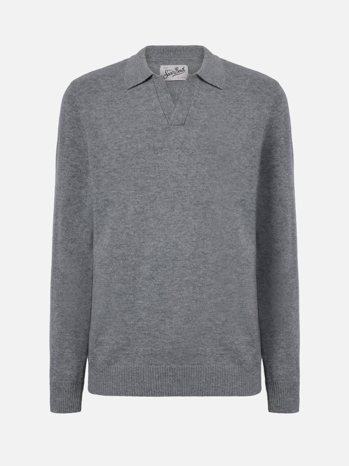 Grey melange wool knit polo Covent
