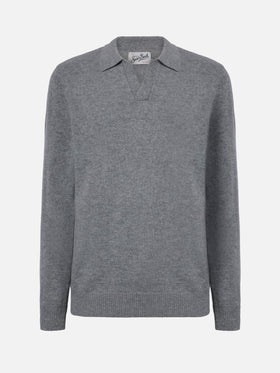 Grey melange wool knit polo Covent
