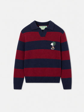 Polohemd für Jungen in Blau und Rot gestreift Covent mit Snoopy-Print | SNOOPY PEANUTS SPECIAL EDITION 