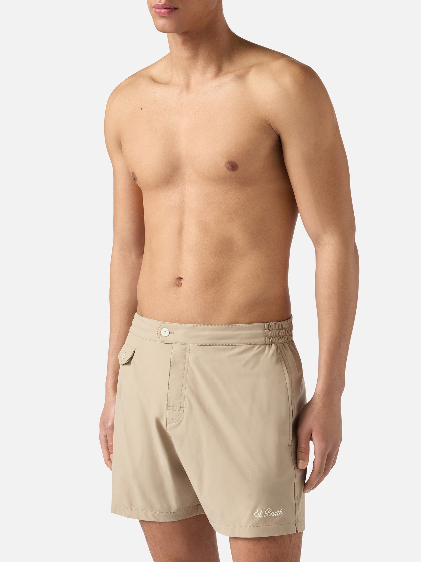 Capferrat swim shorts in solid beige with embroidered logo