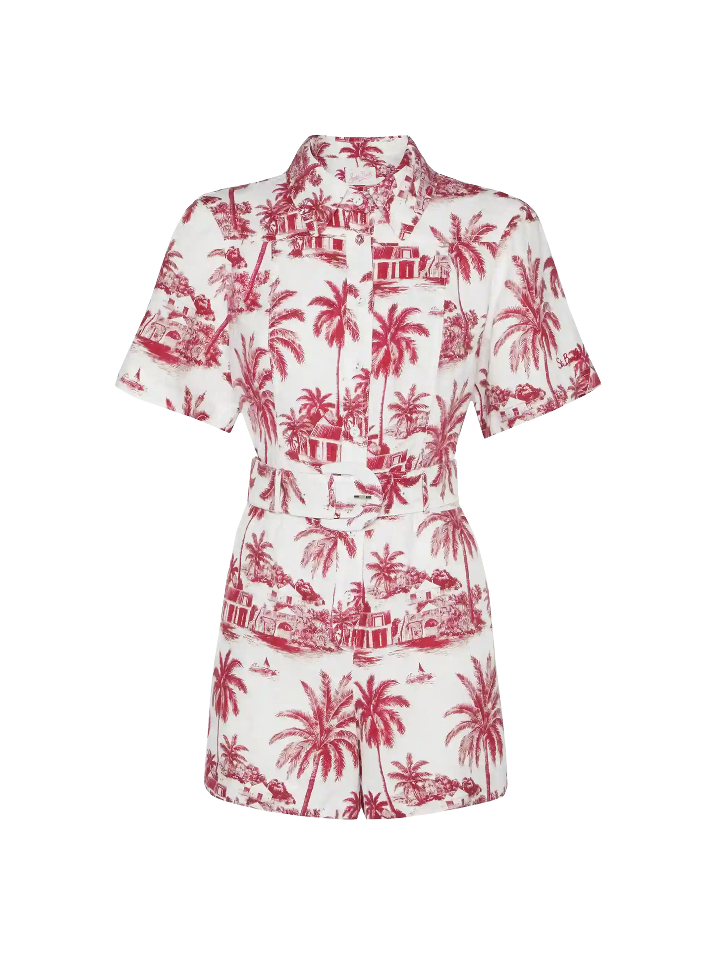 Carola linen playsuit with toile de jouy print | AI CO-CREATED DESIGN BY RICKDICK - POWERED BY RED-EYE