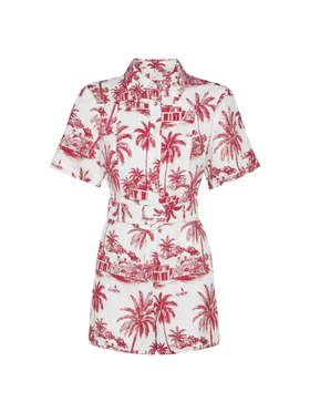 Carola linen playsuit with toile de jouy print | AI CO-CREATED DESIGN BY RICKDICK - POWERED BY RED-EYE