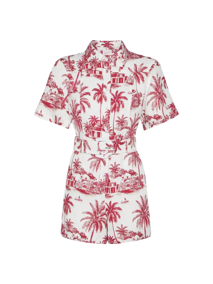 Carola linen playsuit with toile de jouy print | AI CO-CREATED DESIGN BY RICKDICK - POWERED BY RED-EYE