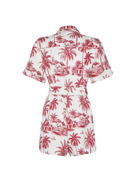 Carola linen playsuit with toile de jouy print | AI CO-CREATED DESIGN BY RICKDICK - POWERED BY RED-EYE