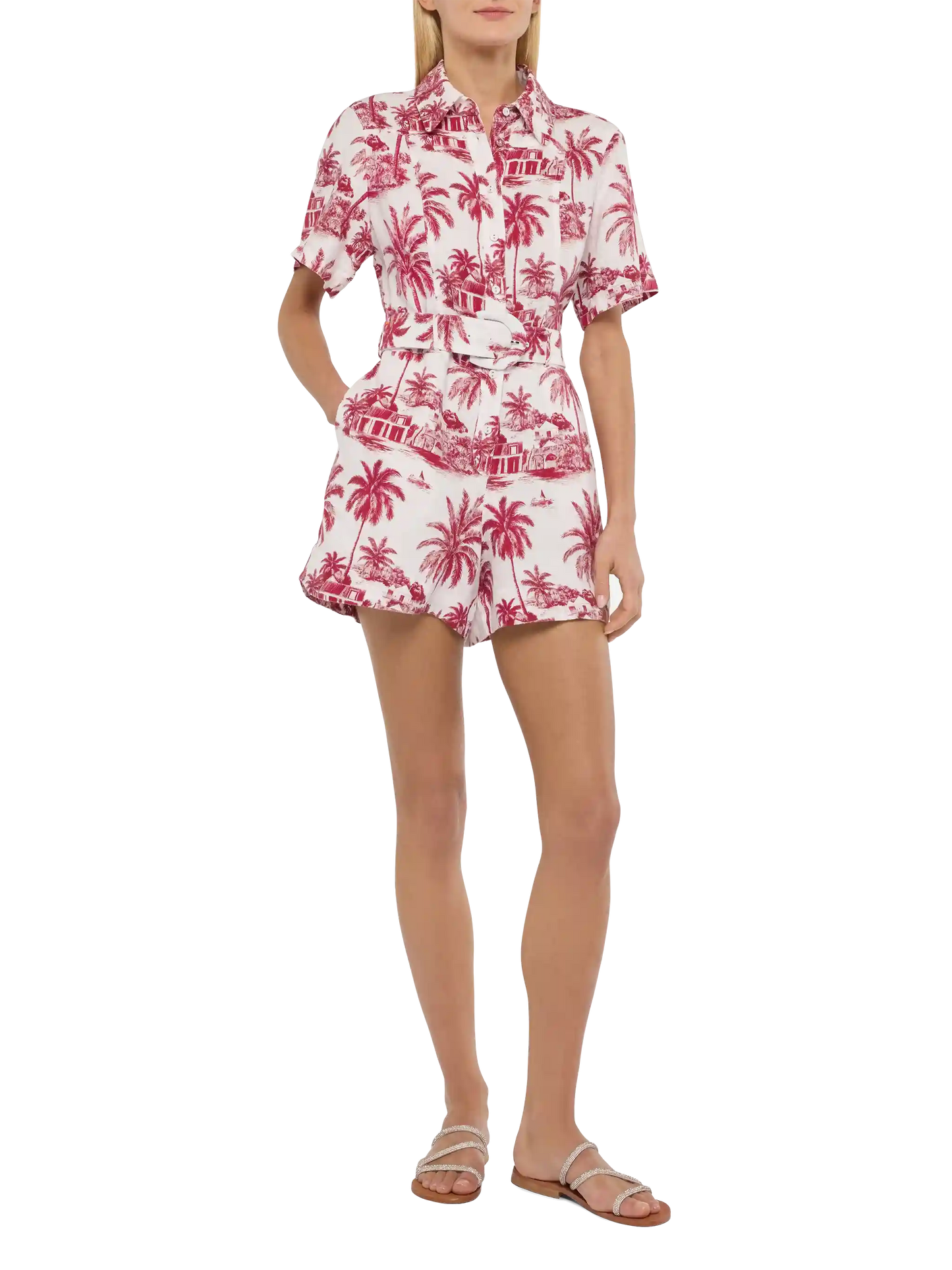 Carola linen playsuit with toile de jouy print | AI CO-CREATED DESIGN BY RICKDICK - POWERED BY RED-EYE