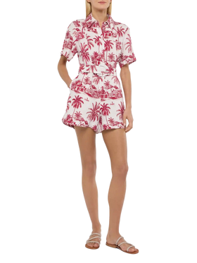 Carola linen playsuit with toile de jouy print | AI CO-CREATED DESIGN BY RICKDICK - POWERED BY RED-EYE