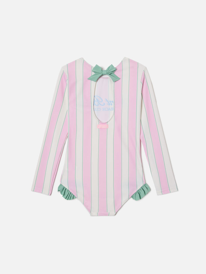 Cressy long-sleeve one-piece swimsuit with Beach Club print