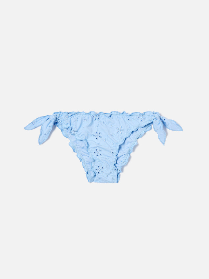 Slip de bain Cric bleu clair en sangallo avec broderie florale 