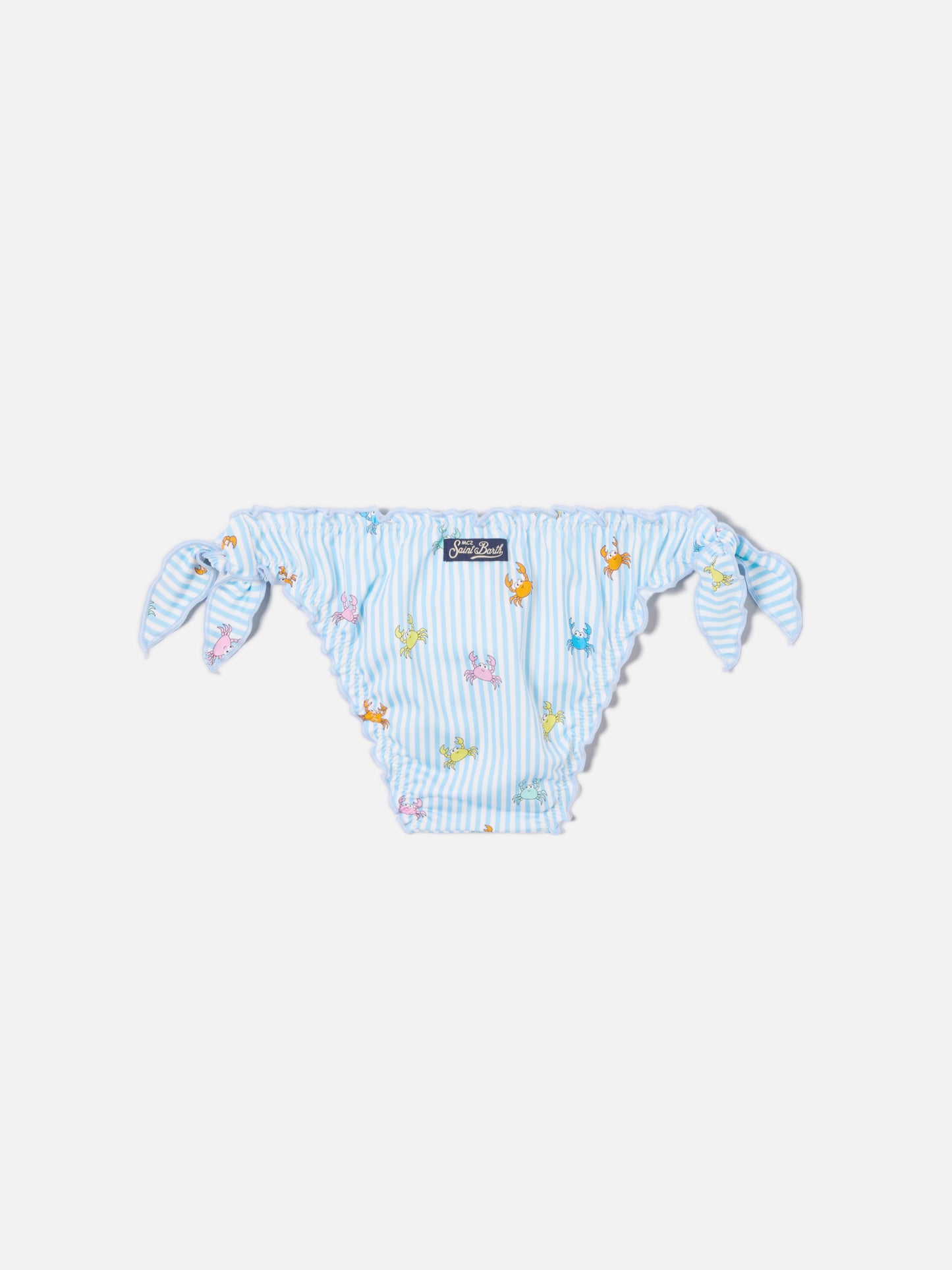Cric light blue striped swim briefs with crab print