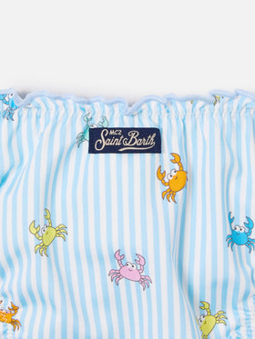 Cric light blue striped swim briefs with crab print