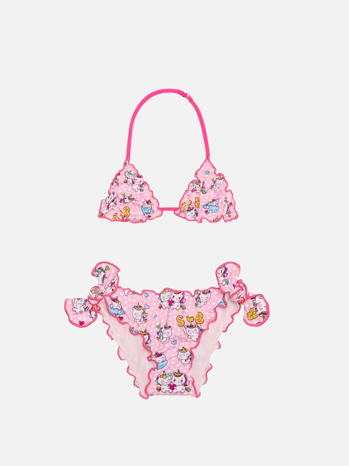 Bikini da bambina a triangolo con stampa unicorno