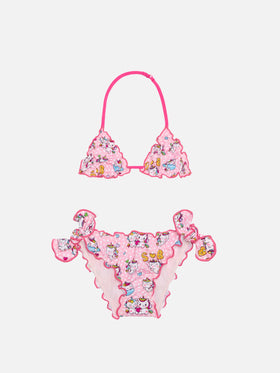 Bikini da bambina a triangolo con stampa unicorno