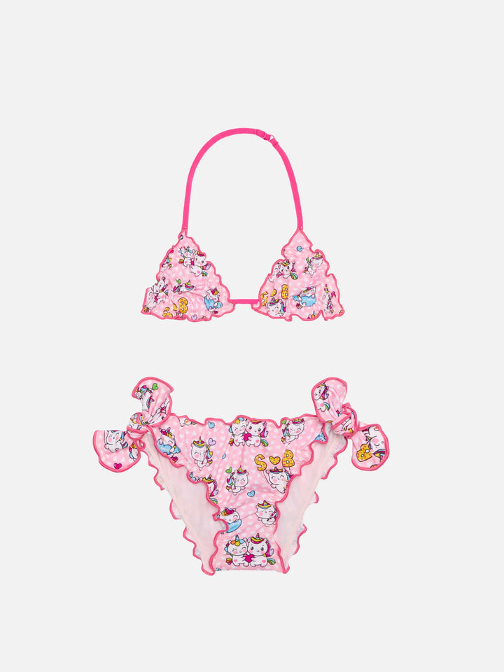 Bikini da bambina a triangolo con stampa unicorno