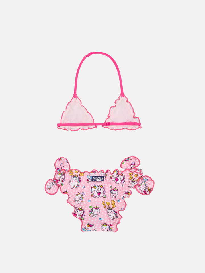 Bikini da bambina a triangolo con stampa unicorno