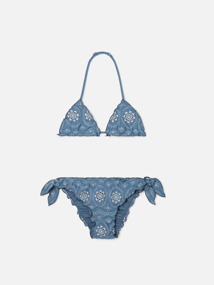 Bikini Cris in tessuto sangallo con bordi arricciati