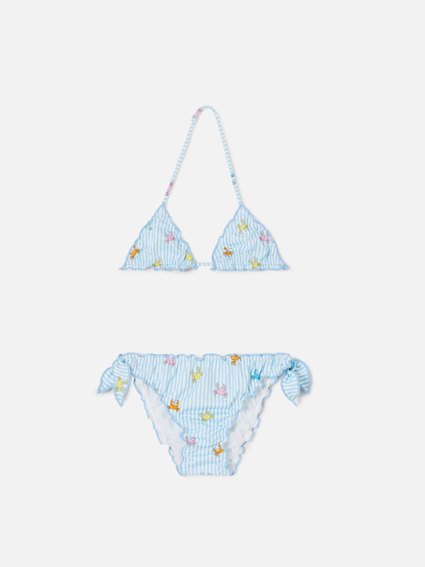 Bikini Cris in tessuto elasticizzato a righe con stampa granchietti