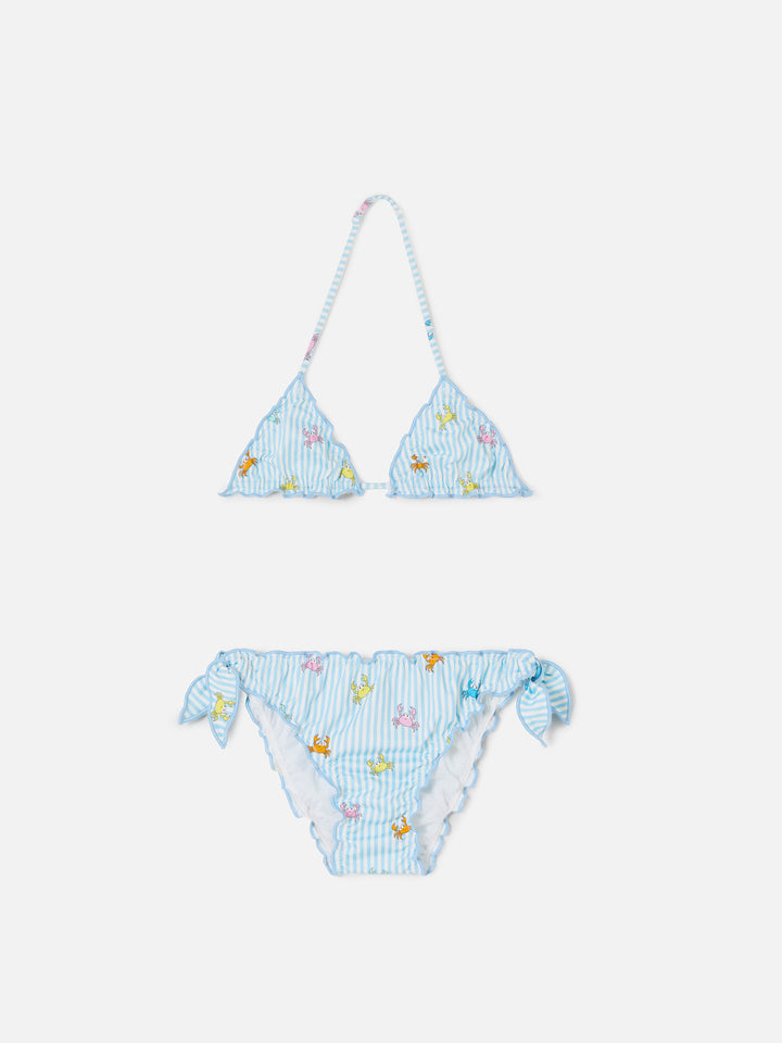 Bikini Cris in tessuto elasticizzato a righe con stampa granchietti