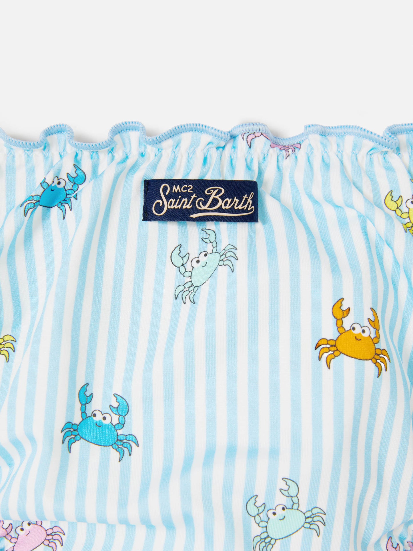 Bikini Cris in tessuto elasticizzato a righe con stampa granchietti