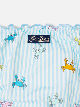 Bikini Cris in tessuto elasticizzato a righe con stampa granchietti