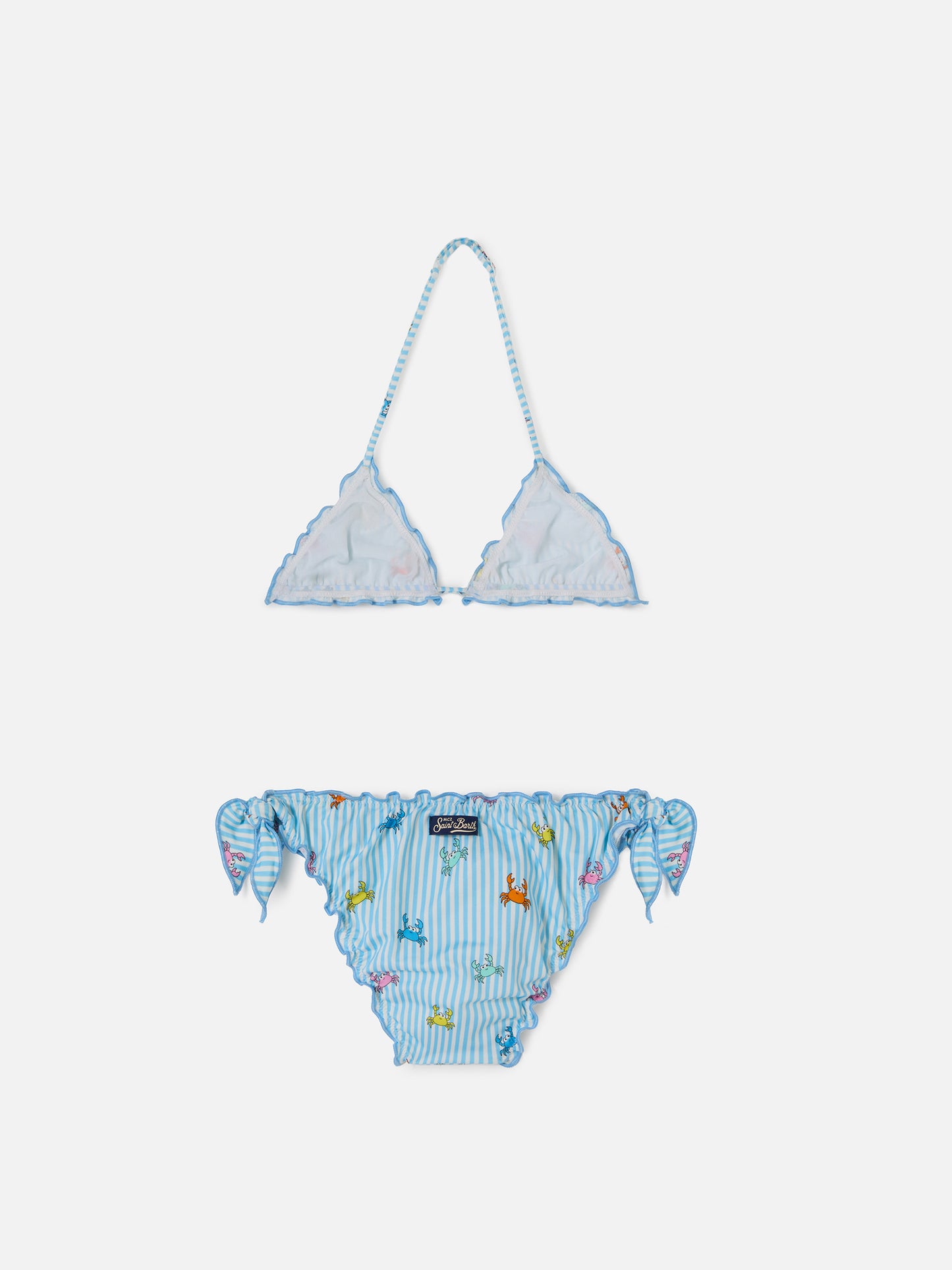 Bikini Cris in tessuto elasticizzato a righe con stampa granchietti