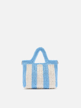 Borsa Crochet Mini a righe azzurre con logo ricamato