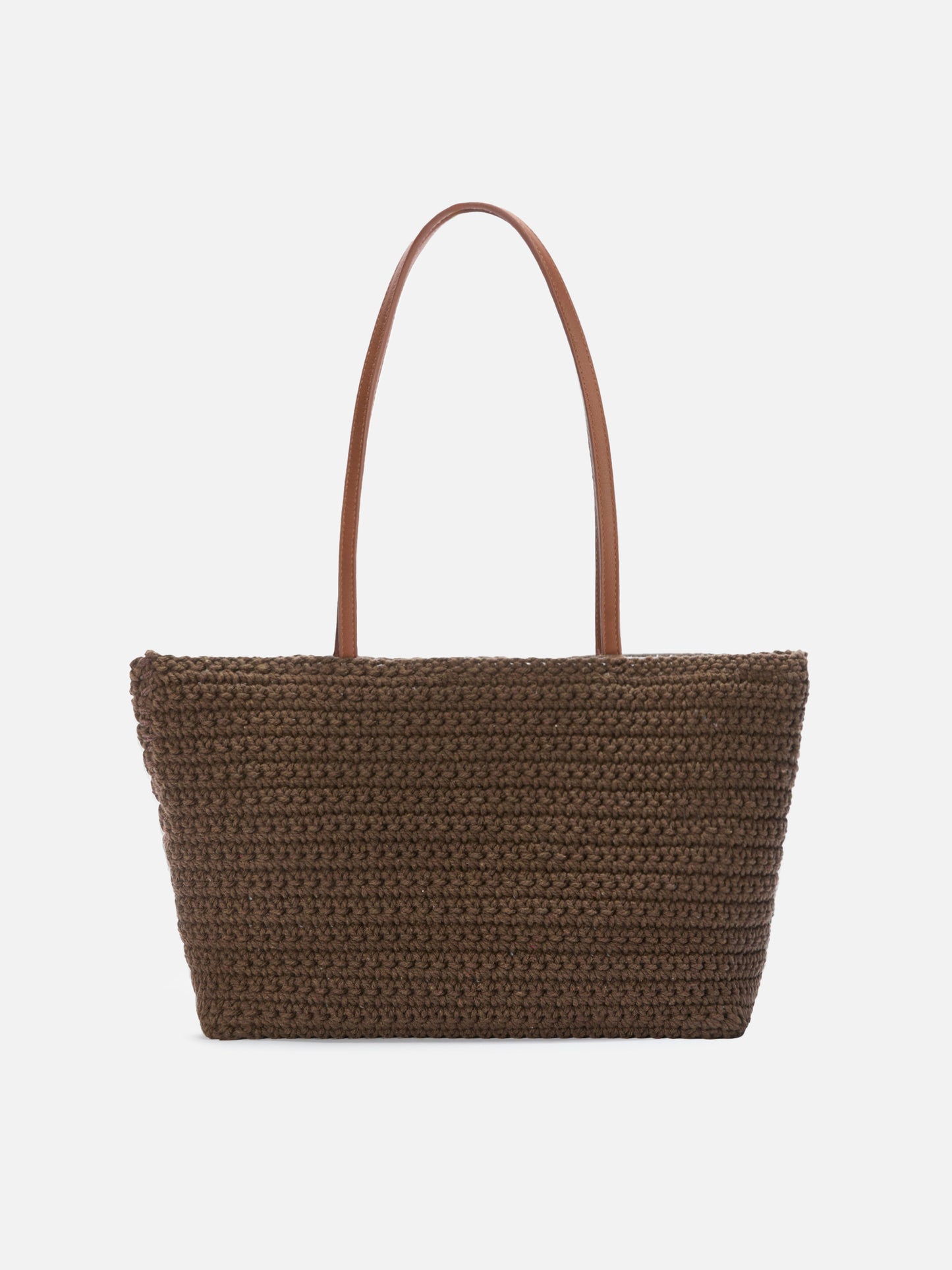 Borsa Tote Crochet medium marrone con logo ricamato