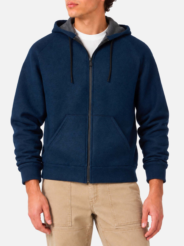 Sweatshirt aus technischem Carrel-Gewebe in einfarbigem Navyblau 