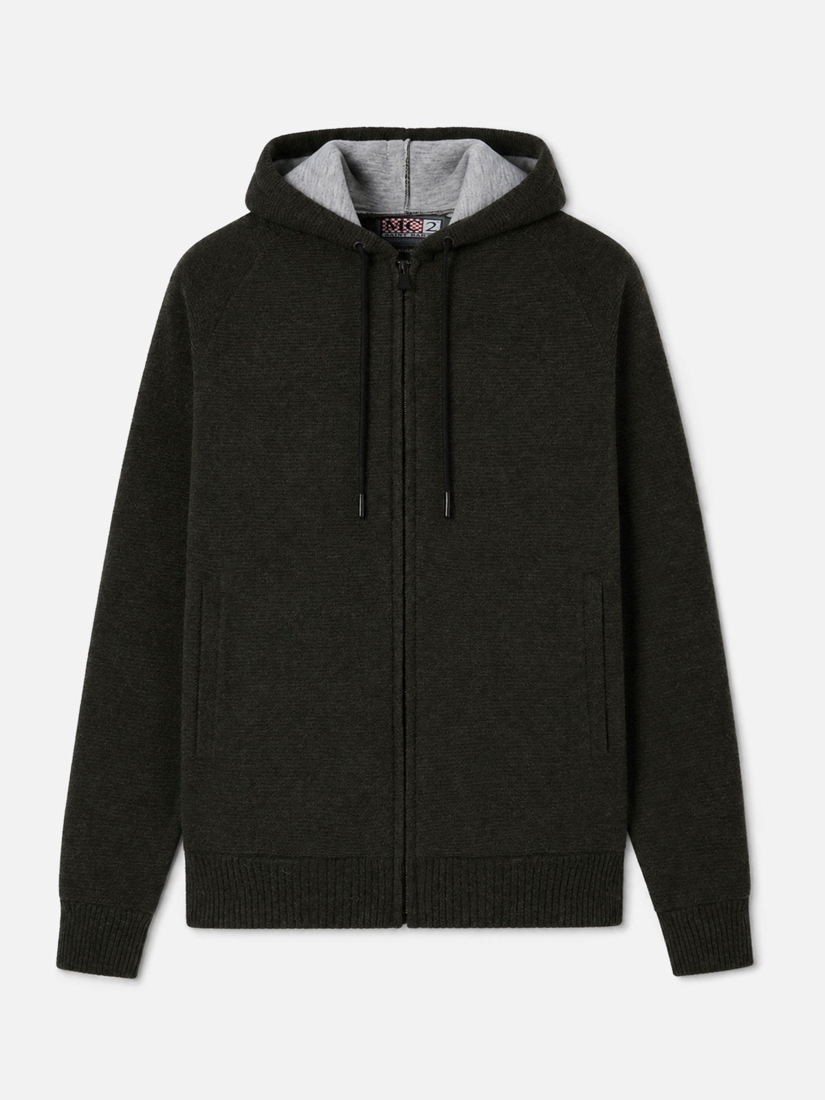 Carrell knit jacket with zip and hood in military green
