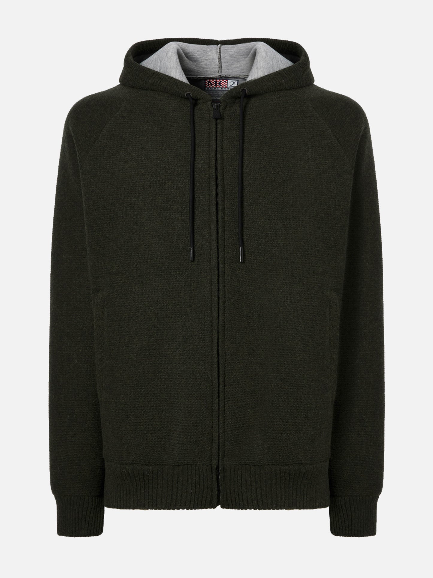 Carrell knit jacket with zip and hood in military green