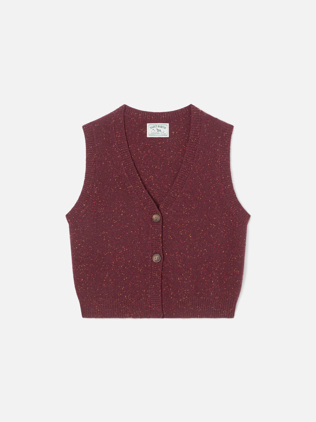 Gilet en maille mélangée laine Donegal Aubergine Carette 