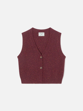 Gilet en maille mélangée laine Donegal Aubergine Carette 