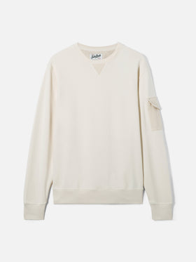 Cream Chester fleece sweatshirt with sleeve pocket