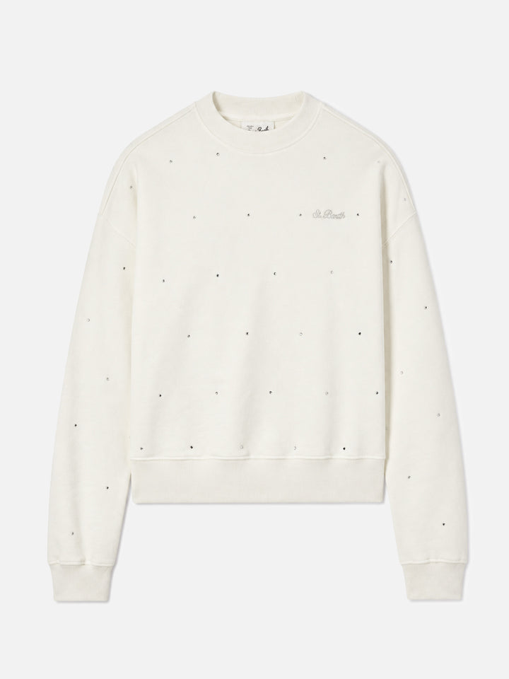 Casey white cotton sweatshirt with rhinestone appliquè