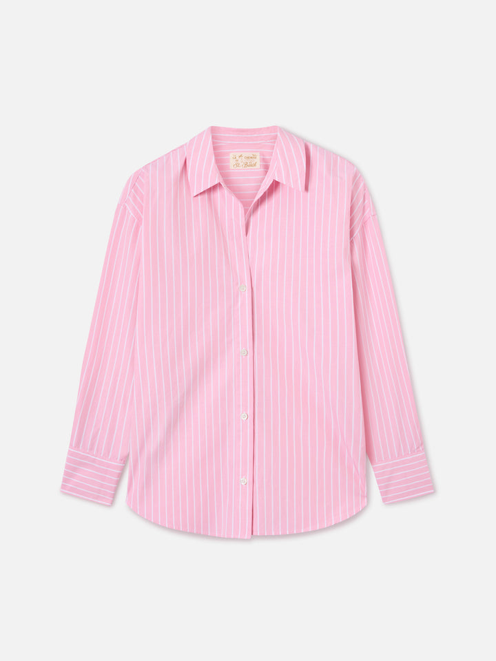 Pink striped cotton Cristal shirt with Après St. Barth embroidery