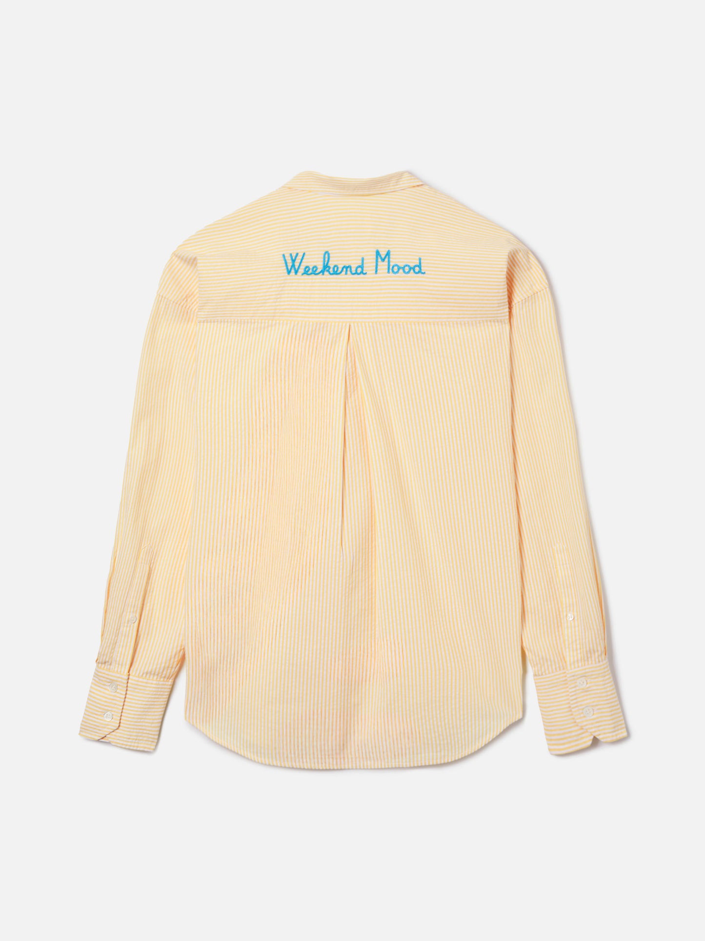 Yellow striped seersucker Cristal shirt with Weekend Mood embroidery