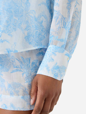 Cristal ramie shirt with light blue toile de jouy print
