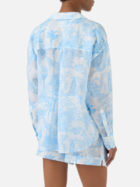 Cristal ramie shirt with light blue toile de jouy print