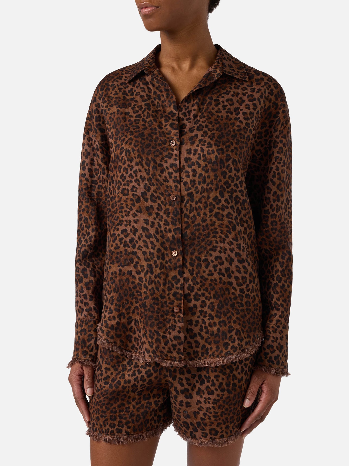 Cristal linen shirt with leopard print