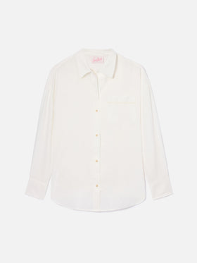 Camicia Cristal in lino bianco con ricamo Saint Barth traforato
