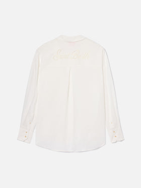 Camicia Cristal in lino bianco con ricamo Saint Barth traforato