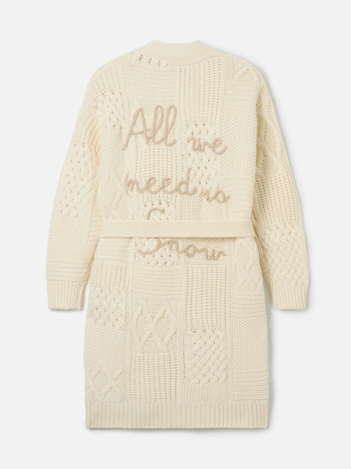Off white Daba maxi cardigan with All We Need Is Snow embroidery