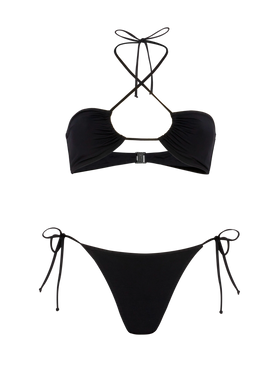 Klassische schwarze Badehose „Marielle“ – schwarzes Bandeau-Top „Dahlia“