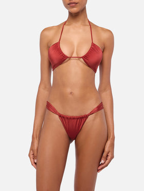Noelle shimmer brick red cheekiest swim briefs - Dahlia shimmer brick red bandeau top