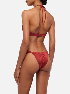 Noelle shimmer brick red cheekiest swim briefs - Dahlia shimmer brick red bandeau top
